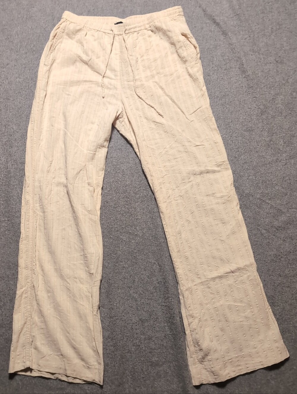 Zara Linen Drawstring Pants Mens Medium Beige Straight Leg Casual Summer Beach